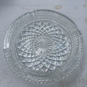 Vintage Large Lead Crystal Cut Clear Glass Cigar Cigarette Ashtray 8 1/2" Heavy